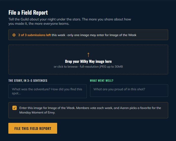 Field report submission UI mockup